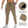 imageBROKIG Mens Stripe Gym Joggers Pants Causal Slim fit Tapered Workout Sweatpants with Zipper PocketBeige