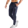 imageBROKIG Mens Stripe Gym Joggers Pants Causal Slim fit Tapered Workout Sweatpants with Zipper PocketNavy Blue