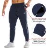 imageBROKIG Mens Stripe Gym Joggers Pants Causal Slim fit Tapered Workout Sweatpants with Zipper PocketNavy Blue