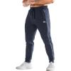 imageBROKIG Mens Stripe Gym Joggers Pants Causal Slim fit Tapered Workout Sweatpants with Zipper PocketNavy Blue