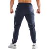 imageBROKIG Mens Stripe Gym Joggers Pants Causal Slim fit Tapered Workout Sweatpants with Zipper PocketNavy Blue