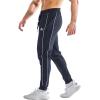 imageBROKIG Mens Stripe Gym Joggers Pants Causal Slim fit Tapered Workout Sweatpants with Zipper PocketNavy Blue