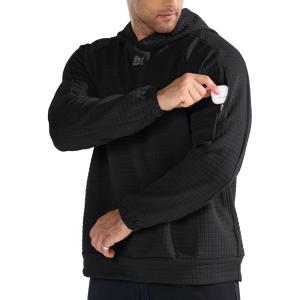 imageBROKIG Mens Armzip Loose Fit Pullover Hoodie Waffle Knit Warm Casual Lounge LongSleeve Hoodies For Running WorkoutBlack