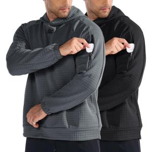 imageBROKIG Mens Armzip Loose Fit Pullover Hoodie Waffle Knit Warm Casual Lounge LongSleeve Hoodies For Running WorkoutBlackgray