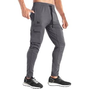 imageBROKIG Mens Cargo Workout Joggers Pants Tapered Gym Athletic Tactical Slim Sweatpants Men with PocketsShadow GreyLarge