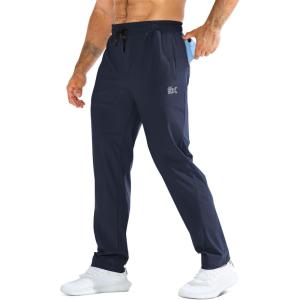 imageBROKIG Mens LightArmor Workout Sweatpants with Zip PocketStretch Gym Joggers Running Sweat Pants Athletic Pants for MenNavy Blue