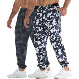 imageBROKIG Mens MarcoGlaze Gym Joggers Camo Athletic Workout Pants Cargo Pockets Casual Camouflage Sweatpants for RunningCamo Blackcamo Grey