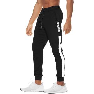 imageBROKIG Mens Streaks Vent Gym Workout Joggers PantsAthletic Casual Side Mesh Jogging Sweatpants with Zip PocketsBlack