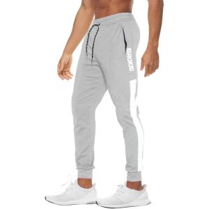 imageBROKIG Mens Streaks Vent Gym Workout Joggers PantsAthletic Casual Side Mesh Jogging Sweatpants with Zip PocketsLight Grey