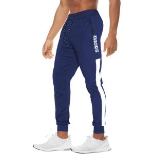 imageBROKIG Mens Streaks Vent Gym Workout Joggers PantsAthletic Casual Side Mesh Jogging Sweatpants with Zip PocketsNavy