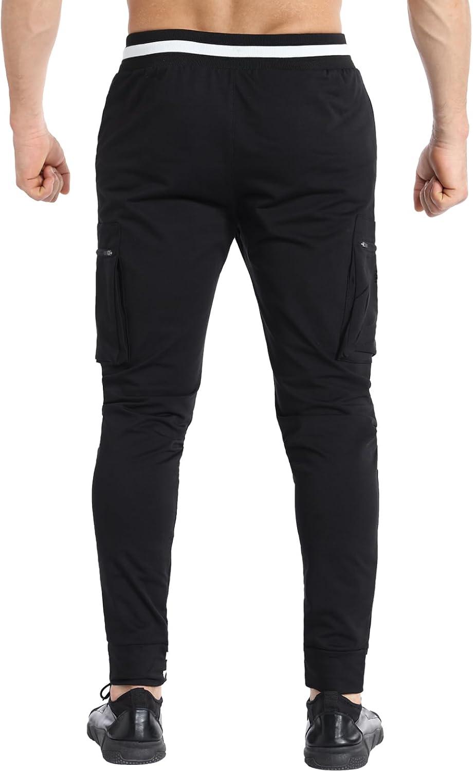 imageBROKIG Men Large Capacity Gym Joggers Pants with Zipper PocketsWorkout Tapered Casual Athletic Sweatpants Track PantsBlack