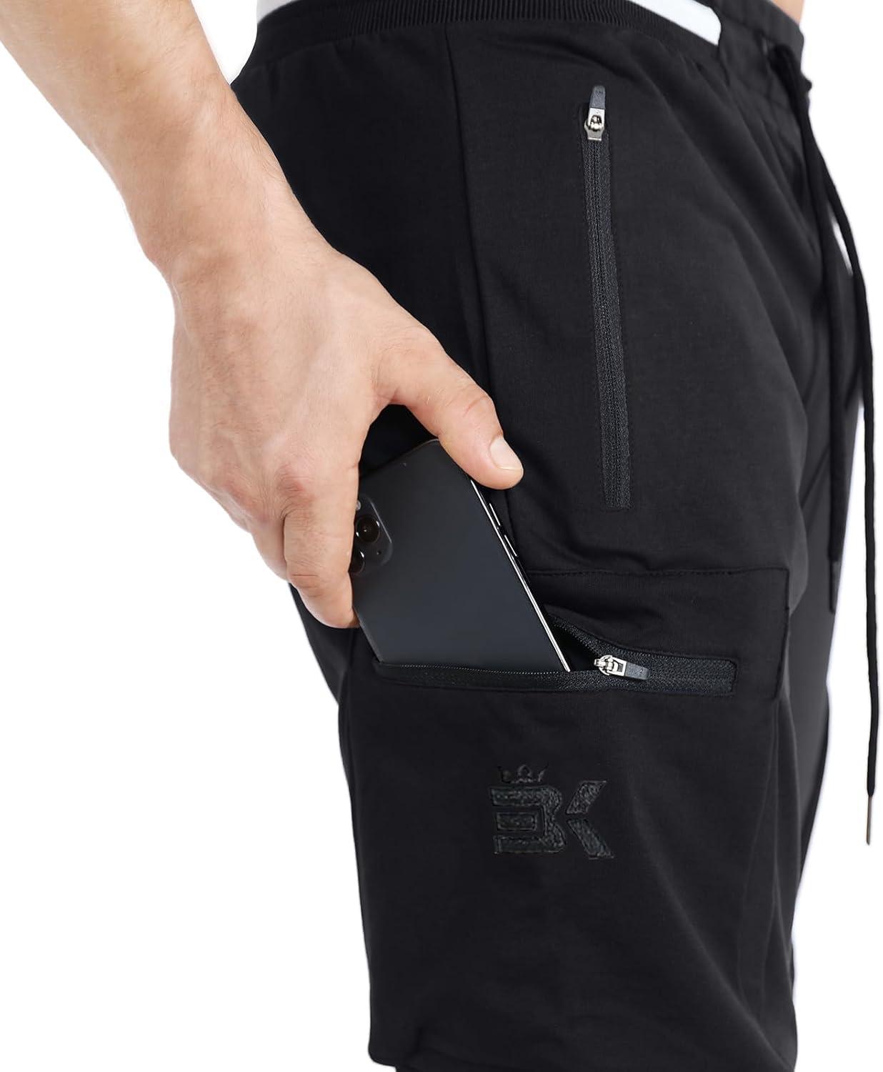 imageBROKIG Men Large Capacity Gym Joggers Pants with Zipper PocketsWorkout Tapered Casual Athletic Sweatpants Track PantsBlack