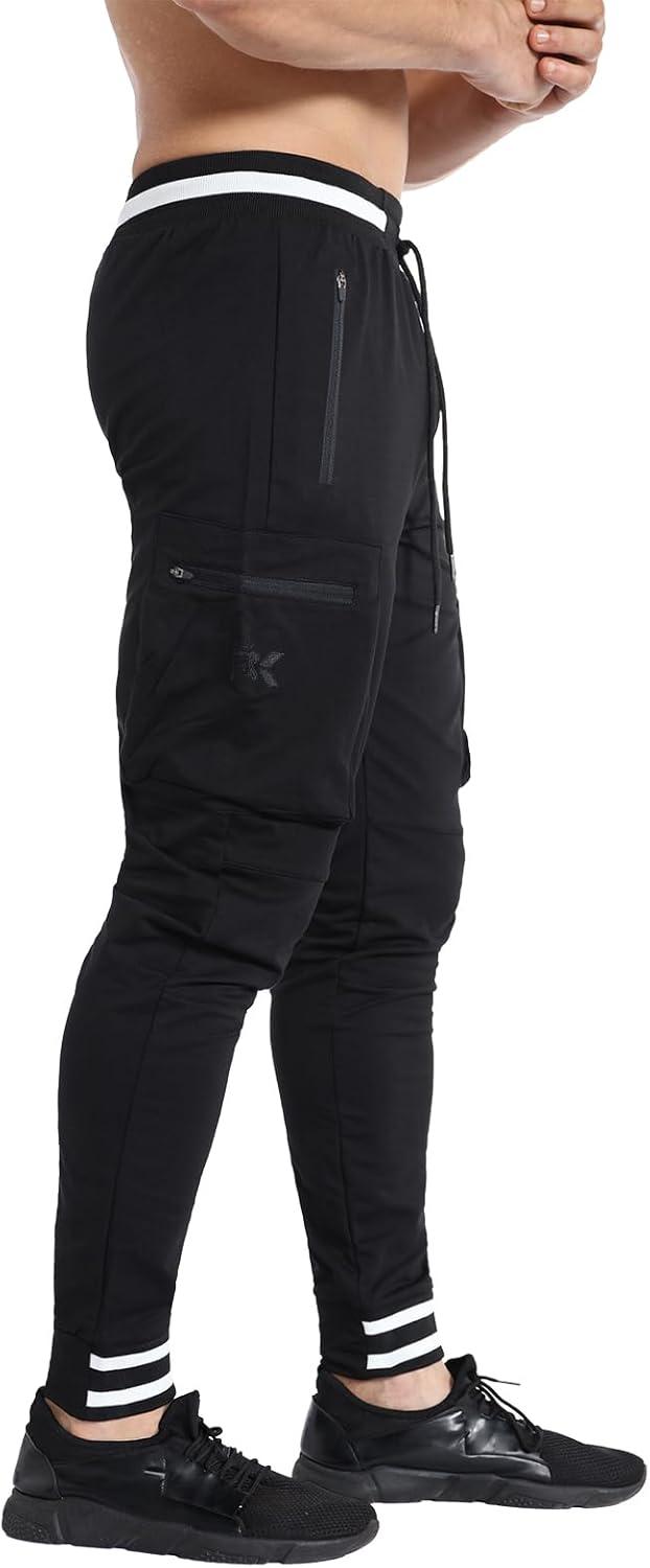 imageBROKIG Men Large Capacity Gym Joggers Pants with Zipper PocketsWorkout Tapered Casual Athletic Sweatpants Track PantsBlack