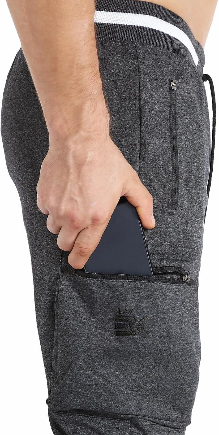imageBROKIG Men Large Capacity Gym Joggers Pants with Zipper PocketsWorkout Tapered Casual Athletic Sweatpants Track PantsDark Gray