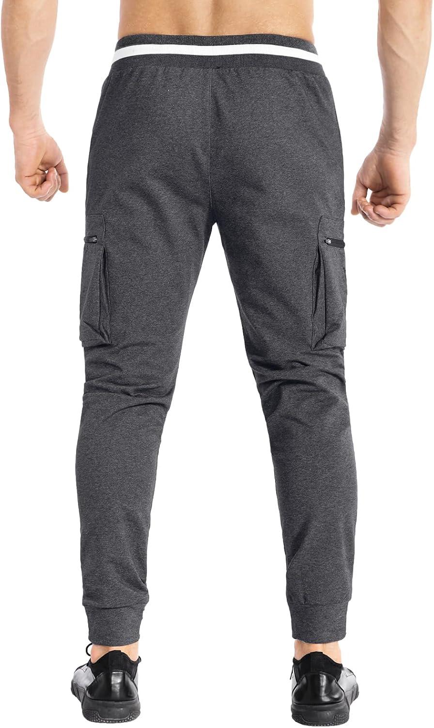 imageBROKIG Men Large Capacity Gym Joggers Pants with Zipper PocketsWorkout Tapered Casual Athletic Sweatpants Track PantsDark Gray