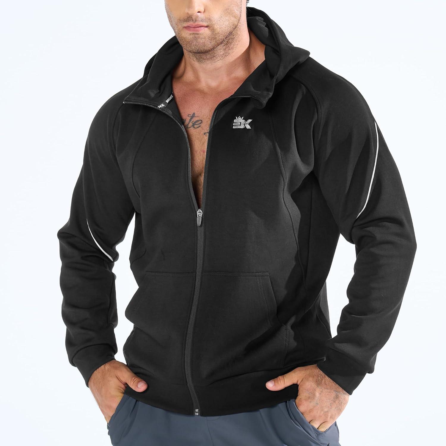 imageBROKIG Mens Stealth Zip Up HoodieFullZip Track Running Jacket Hooded SportswearSoft Casual Gym Hoodie SweatshirtsBlack