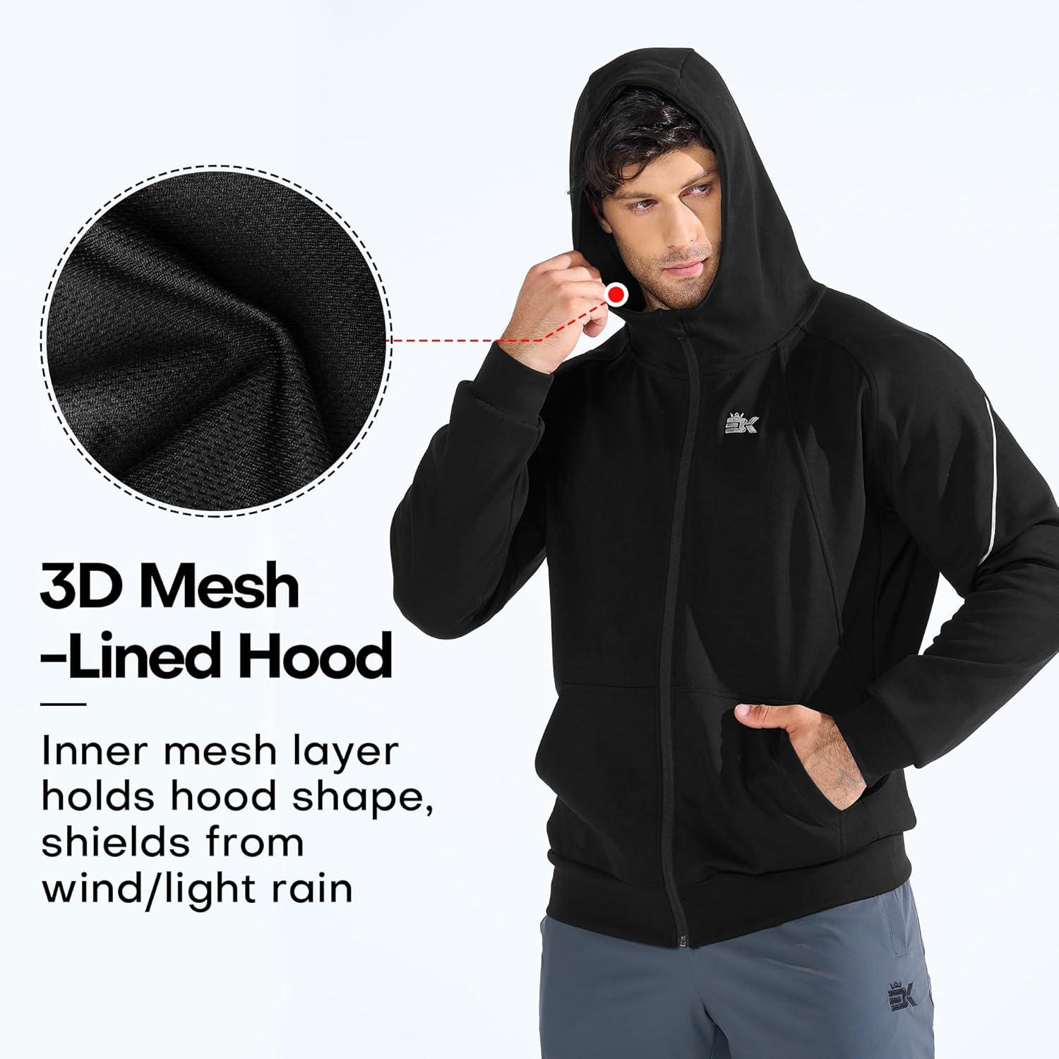 imageBROKIG Mens Stealth Zip Up HoodieFullZip Track Running Jacket Hooded SportswearSoft Casual Gym Hoodie SweatshirtsBlack
