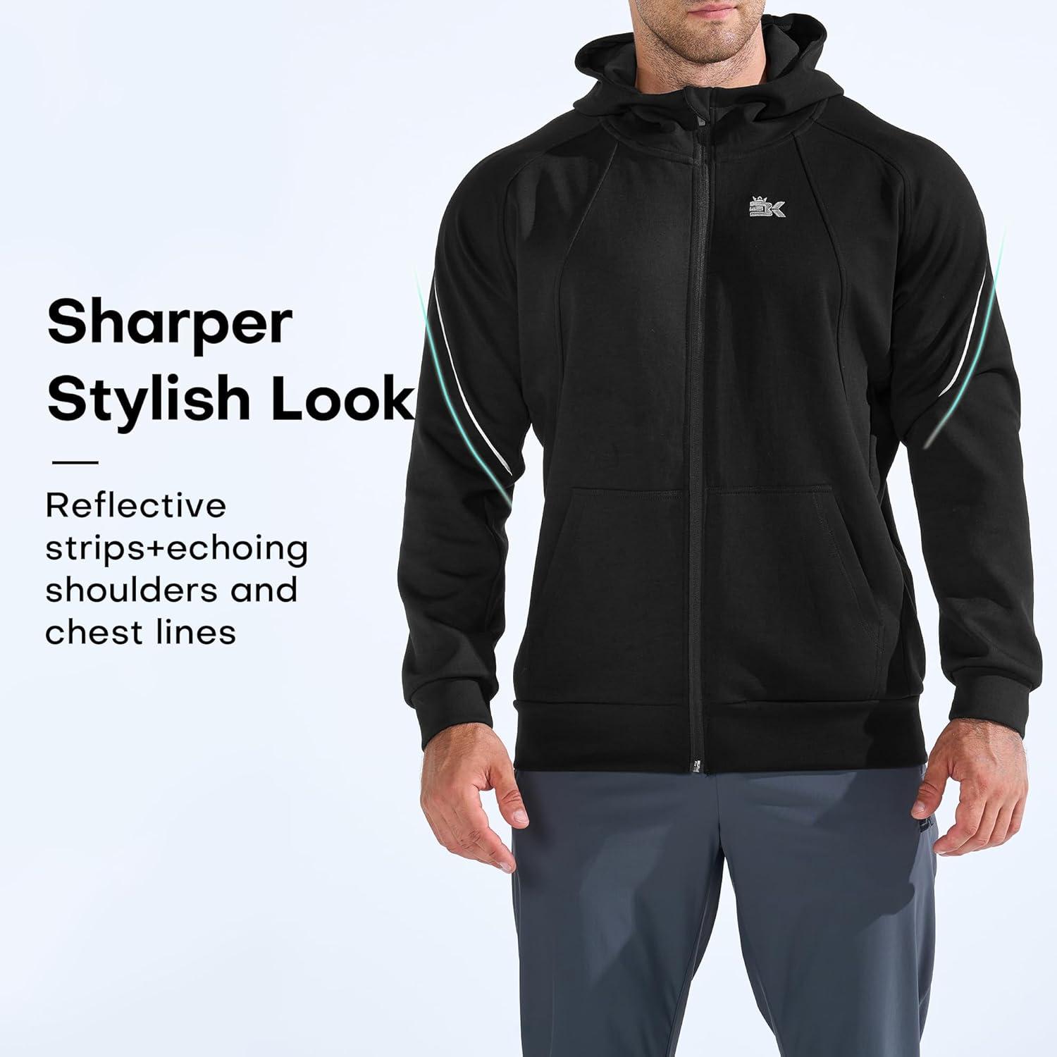 imageBROKIG Mens Stealth Zip Up HoodieFullZip Track Running Jacket Hooded SportswearSoft Casual Gym Hoodie SweatshirtsBlack