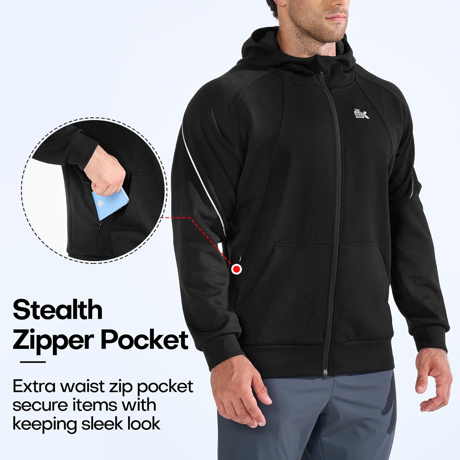 imageBROKIG Mens Stealth Zip Up HoodieFullZip Track Running Jacket Hooded SportswearSoft Casual Gym Hoodie SweatshirtsBlack