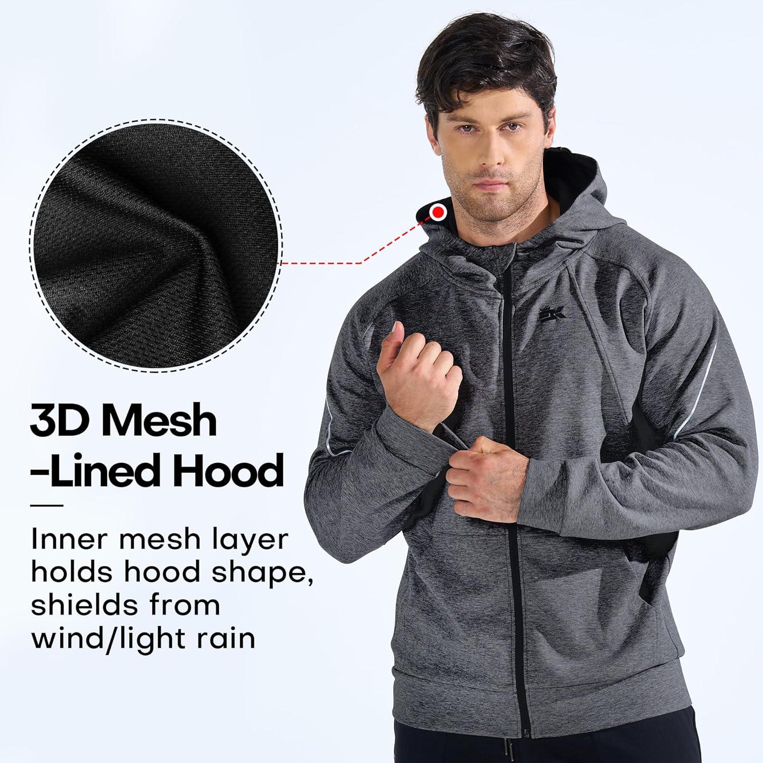 imageBROKIG Mens Stealth Zip Up HoodieFullZip Track Running Jacket Hooded SportswearSoft Casual Gym Hoodie SweatshirtsDark Grey
