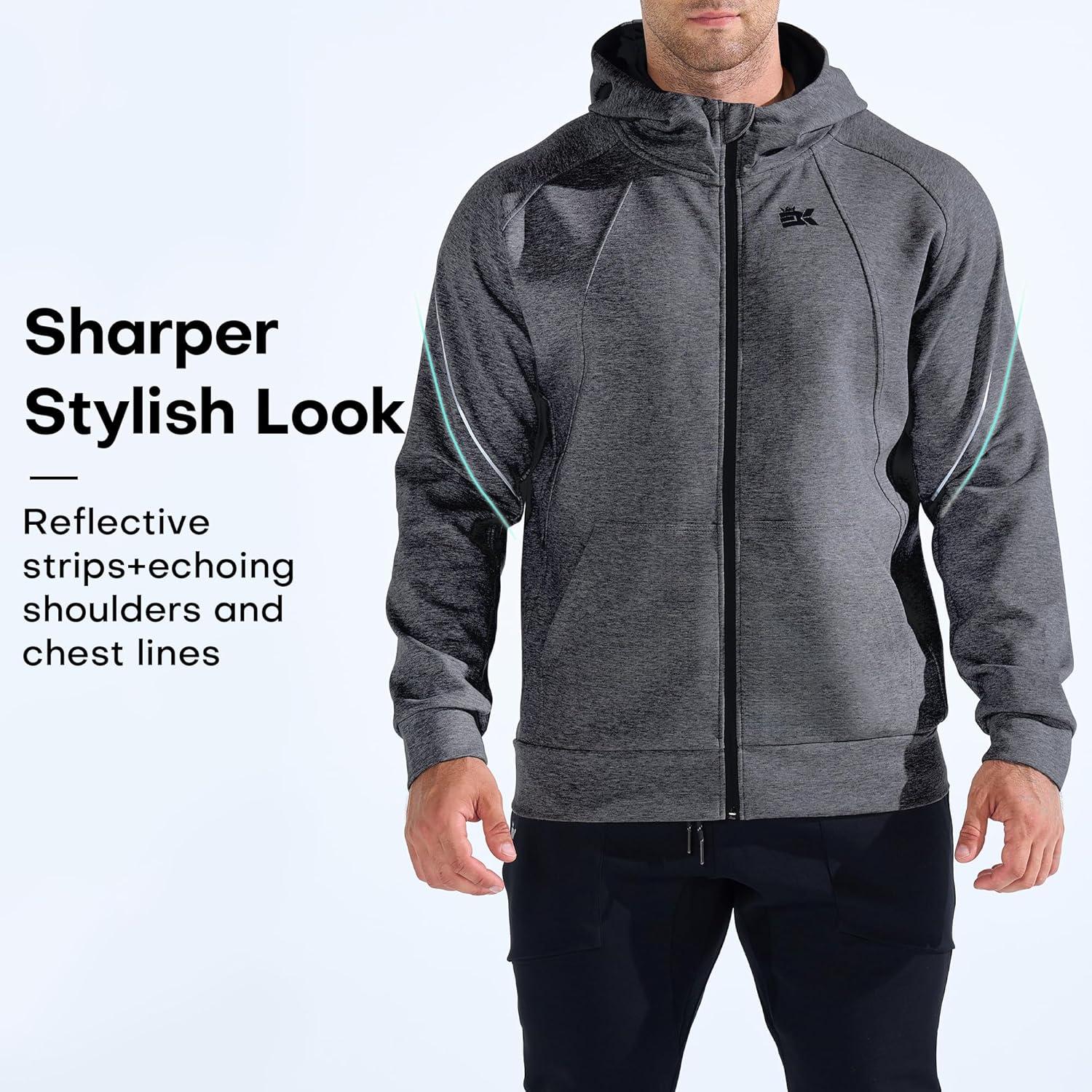 imageBROKIG Mens Stealth Zip Up HoodieFullZip Track Running Jacket Hooded SportswearSoft Casual Gym Hoodie SweatshirtsDark Grey
