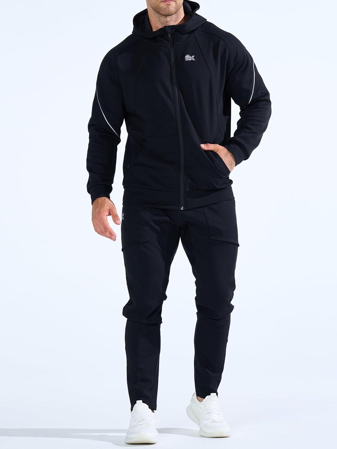 imageBROKIG Mens Stealth Zip Up HoodieFullZip Track Running Jacket Hooded SportswearSoft Casual Gym Hoodie SweatshirtsDark Grey