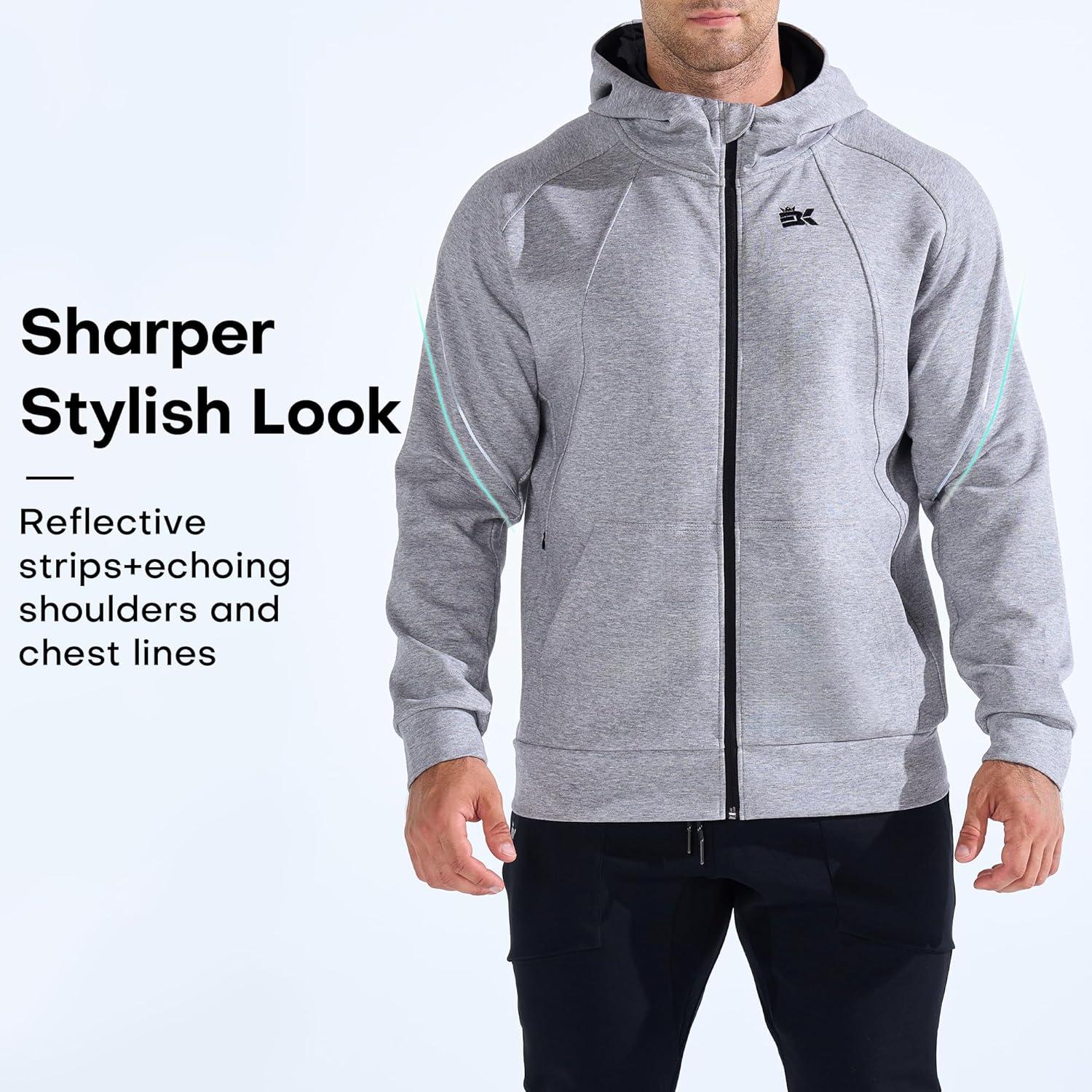 imageBROKIG Mens Stealth Zip Up HoodieFullZip Track Running Jacket Hooded SportswearSoft Casual Gym Hoodie SweatshirtsLight Grey