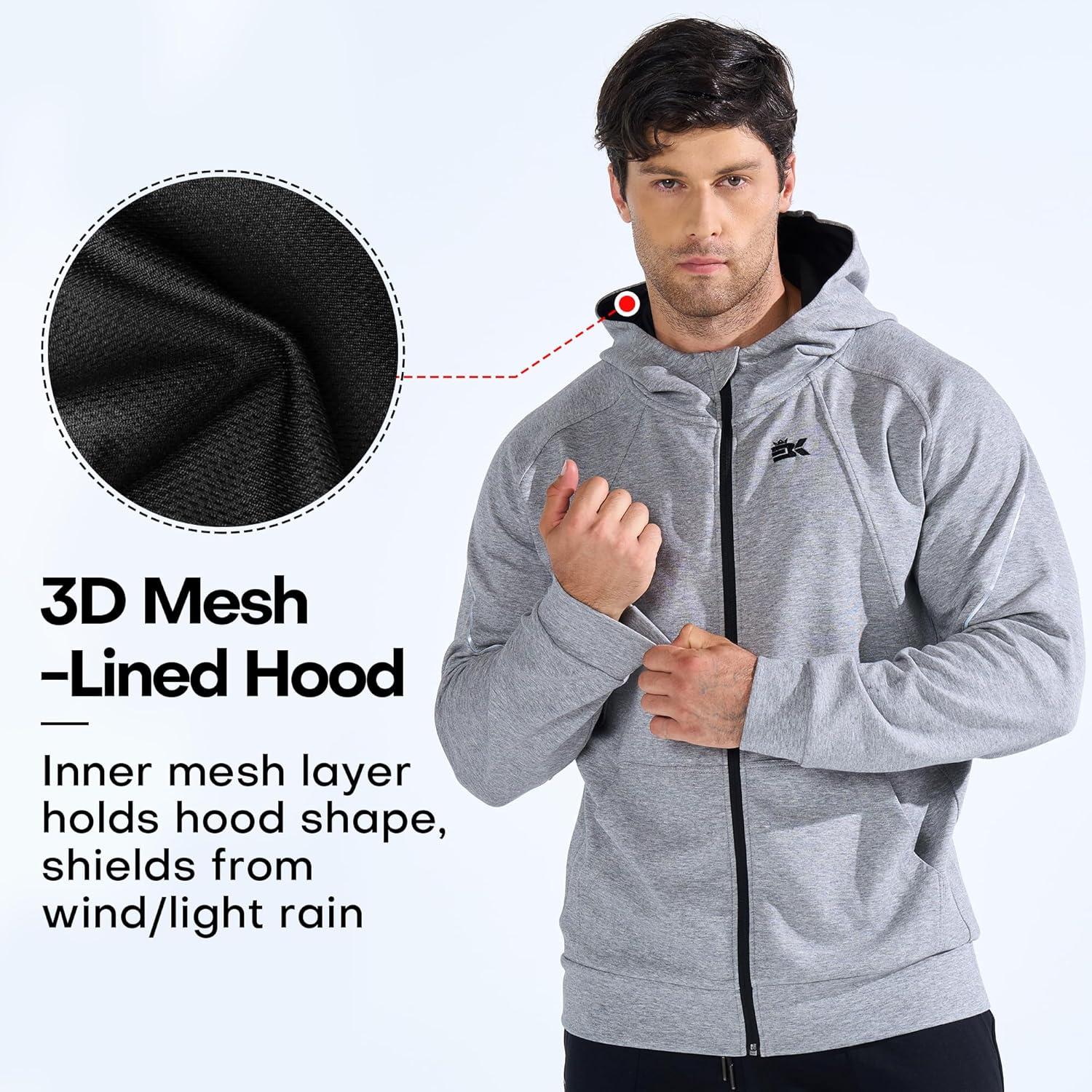 imageBROKIG Mens Stealth Zip Up HoodieFullZip Track Running Jacket Hooded SportswearSoft Casual Gym Hoodie SweatshirtsLight Grey