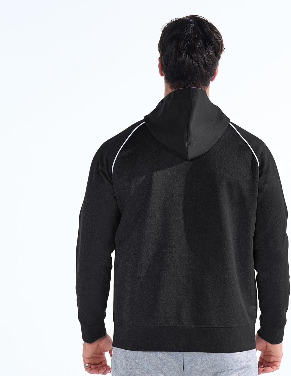 imageBROKIG Mens Stripe Running Jacket with Zipper Pocket Windbreaker Zip Up Workout Hoodie Men Athletic Gym SweatshirtsBlack