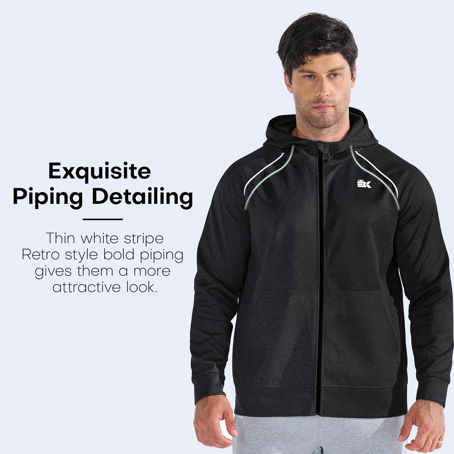 imageBROKIG Mens Stripe Running Jacket with Zipper Pocket Windbreaker Zip Up Workout Hoodie Men Athletic Gym SweatshirtsBlack
