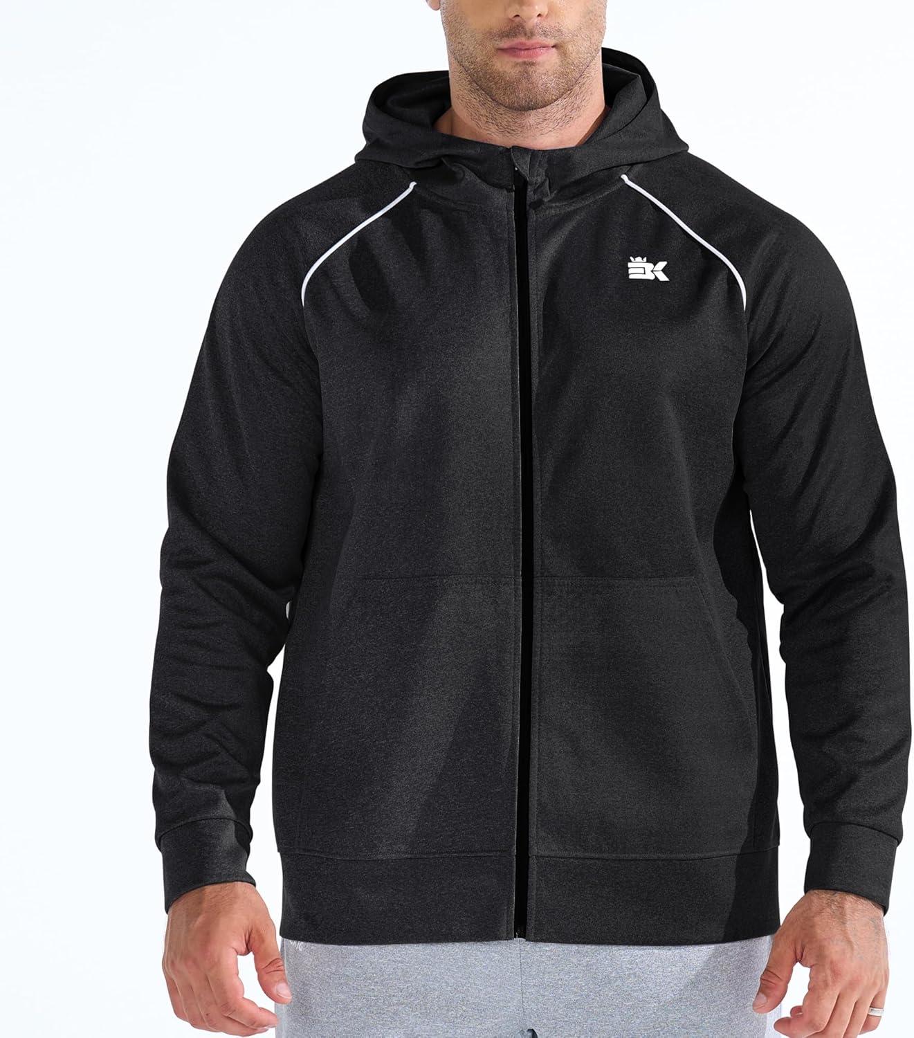 imageBROKIG Mens Stripe Running Jacket with Zipper Pocket Windbreaker Zip Up Workout Hoodie Men Athletic Gym SweatshirtsBlack