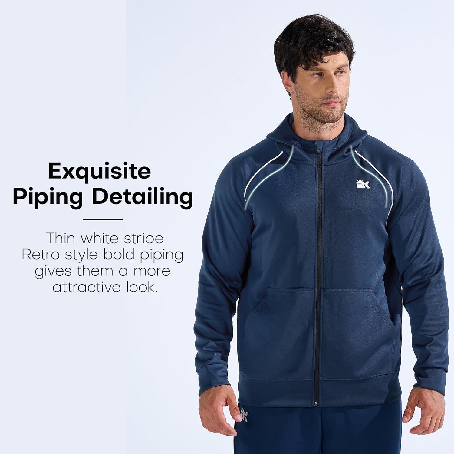 imageBROKIG Mens Stripe Running Jacket with Zipper Pocket Windbreaker Zip Up Workout Hoodie Men Athletic Gym SweatshirtsDark Grey
