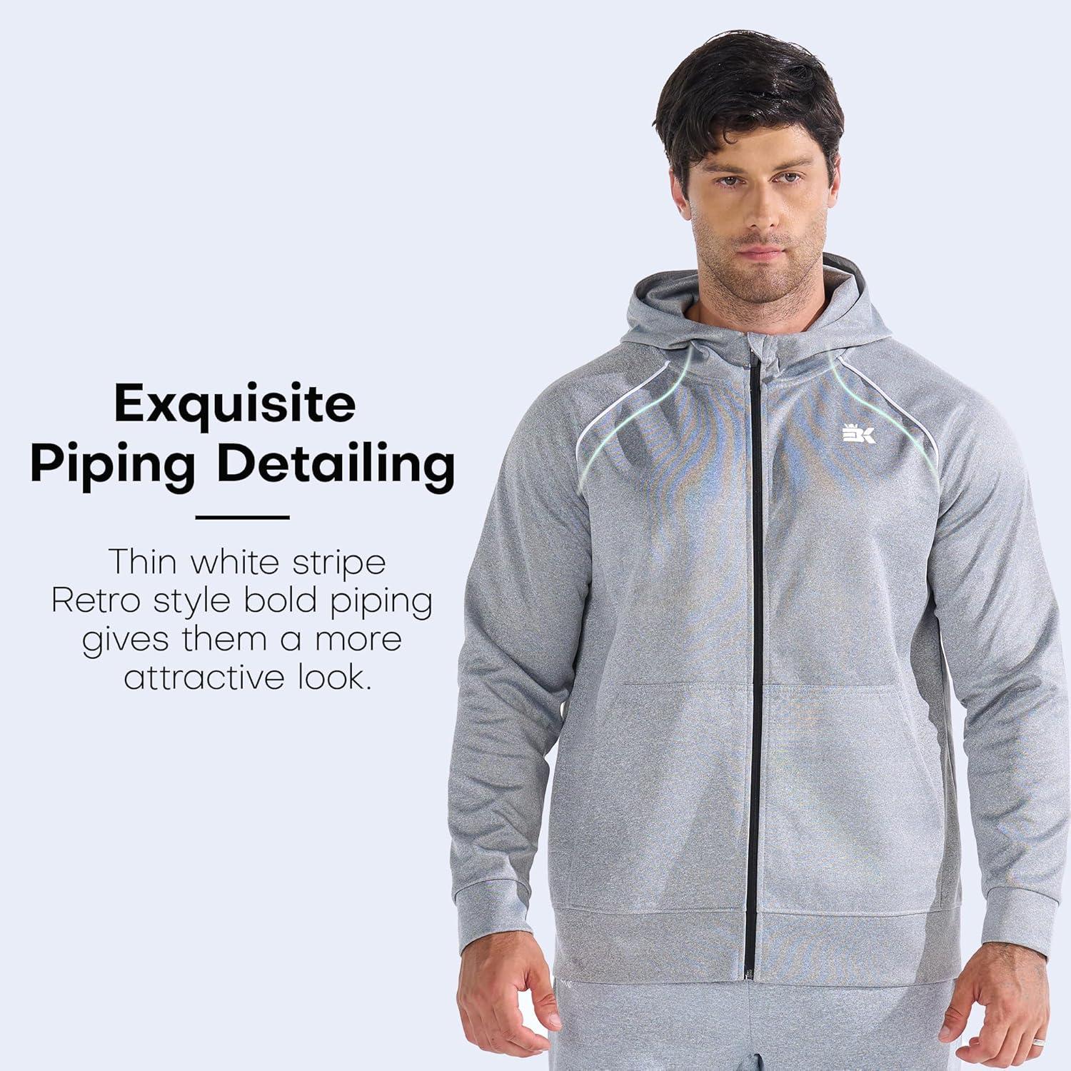 imageBROKIG Mens Stripe Running Jacket with Zipper Pocket Windbreaker Zip Up Workout Hoodie Men Athletic Gym SweatshirtsLight Grey