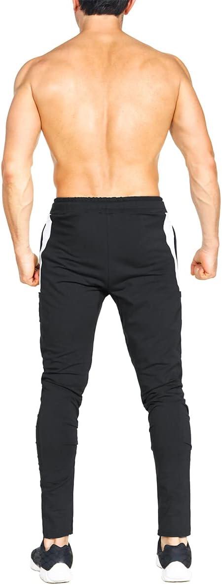 imageBROKIG Mens Workout Jogger Pants Gym Tapered Athletic Slim Sweatpants with Zipper PocketBlack