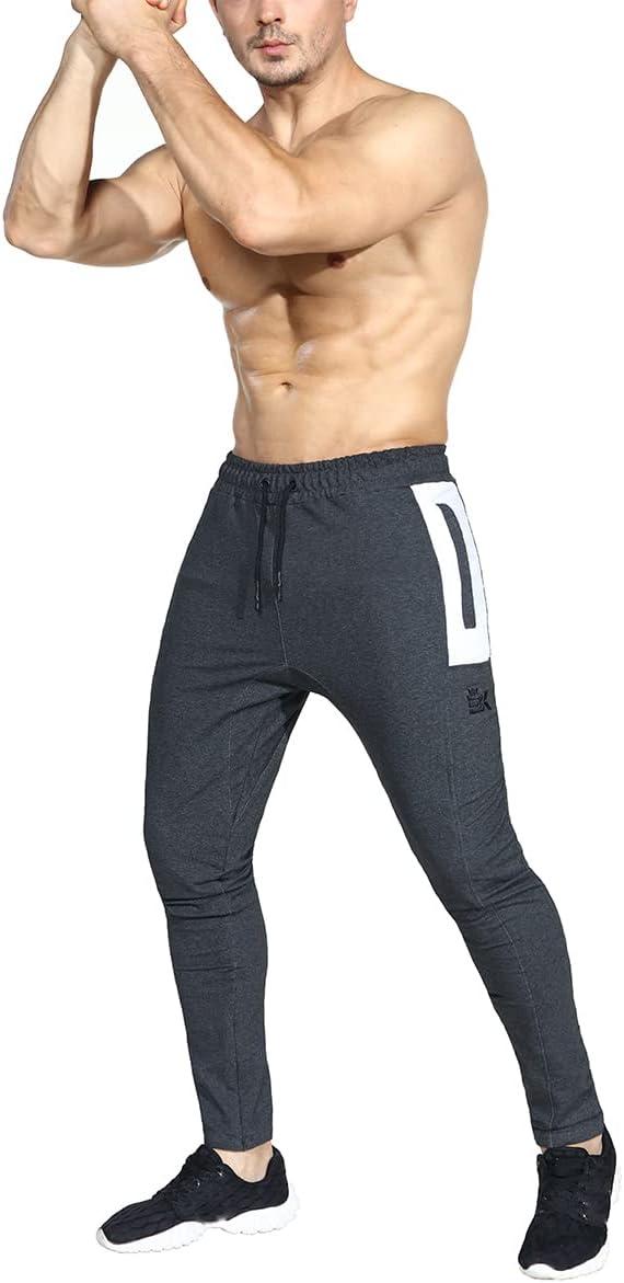 imageBROKIG Mens Workout Jogger Pants Gym Tapered Athletic Slim Sweatpants with Zipper PocketDark Gray