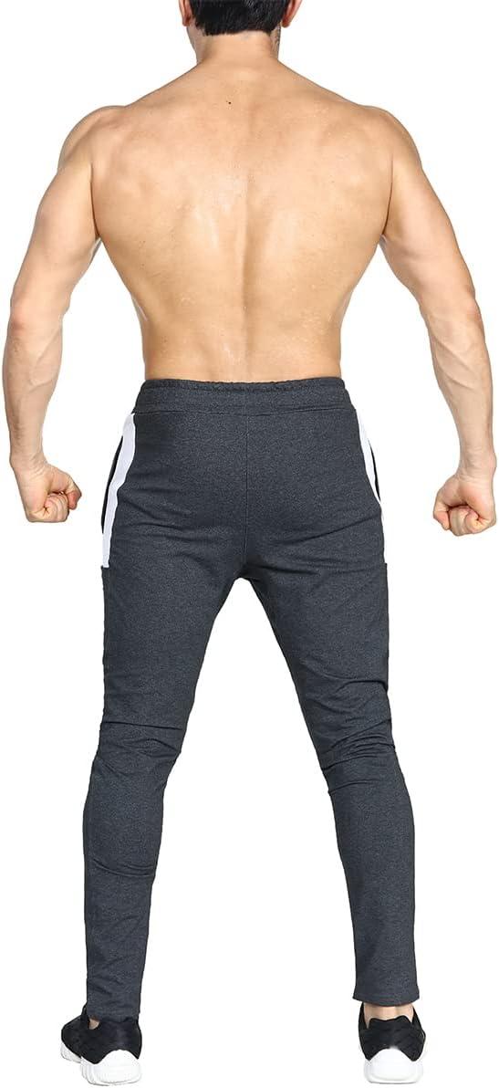 imageBROKIG Mens Workout Jogger Pants Gym Tapered Athletic Slim Sweatpants with Zipper PocketDark Gray