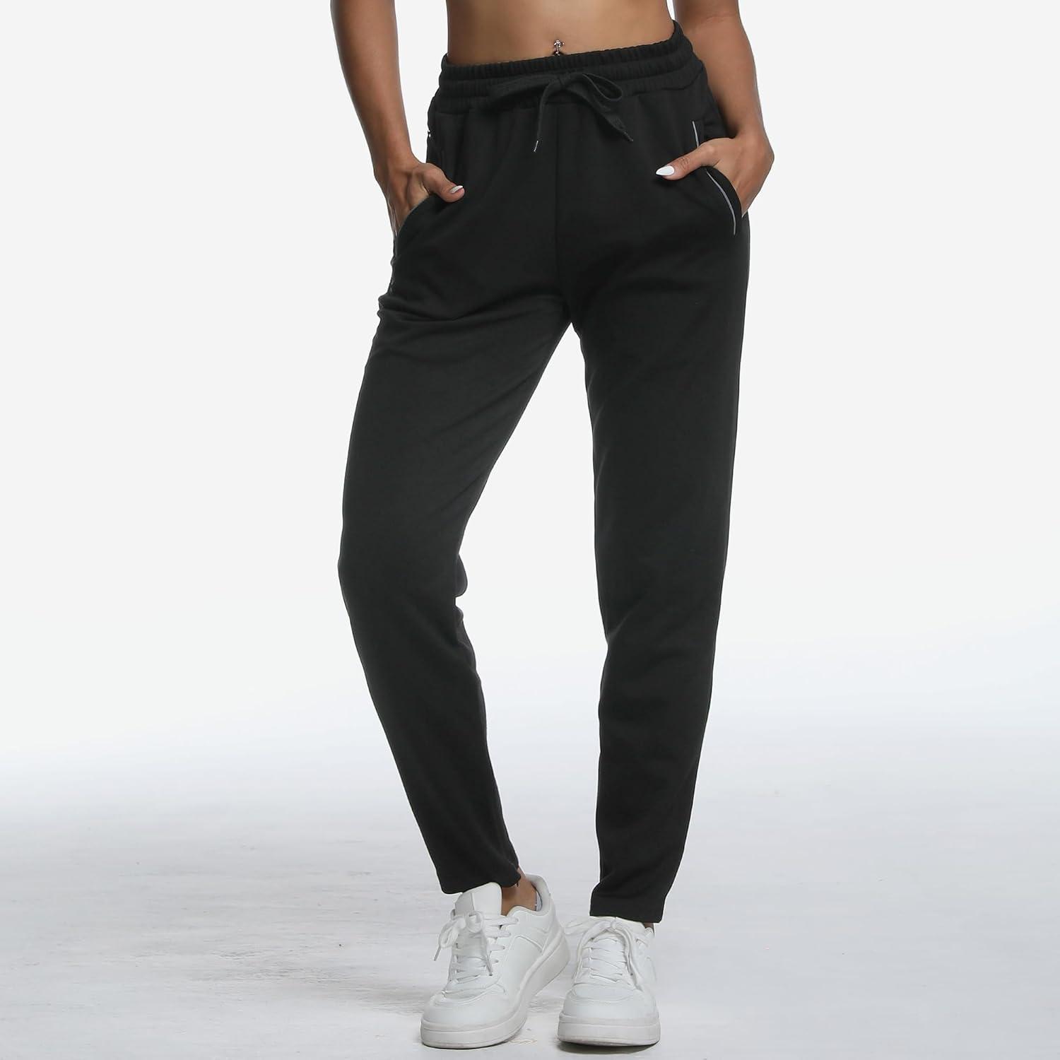 imageBROKIG Womens Cloudloft Joggers Zipper PocketCasual Soft Sweatpants Athletic Tapered Pants for Women Lounge WorkoutBlack