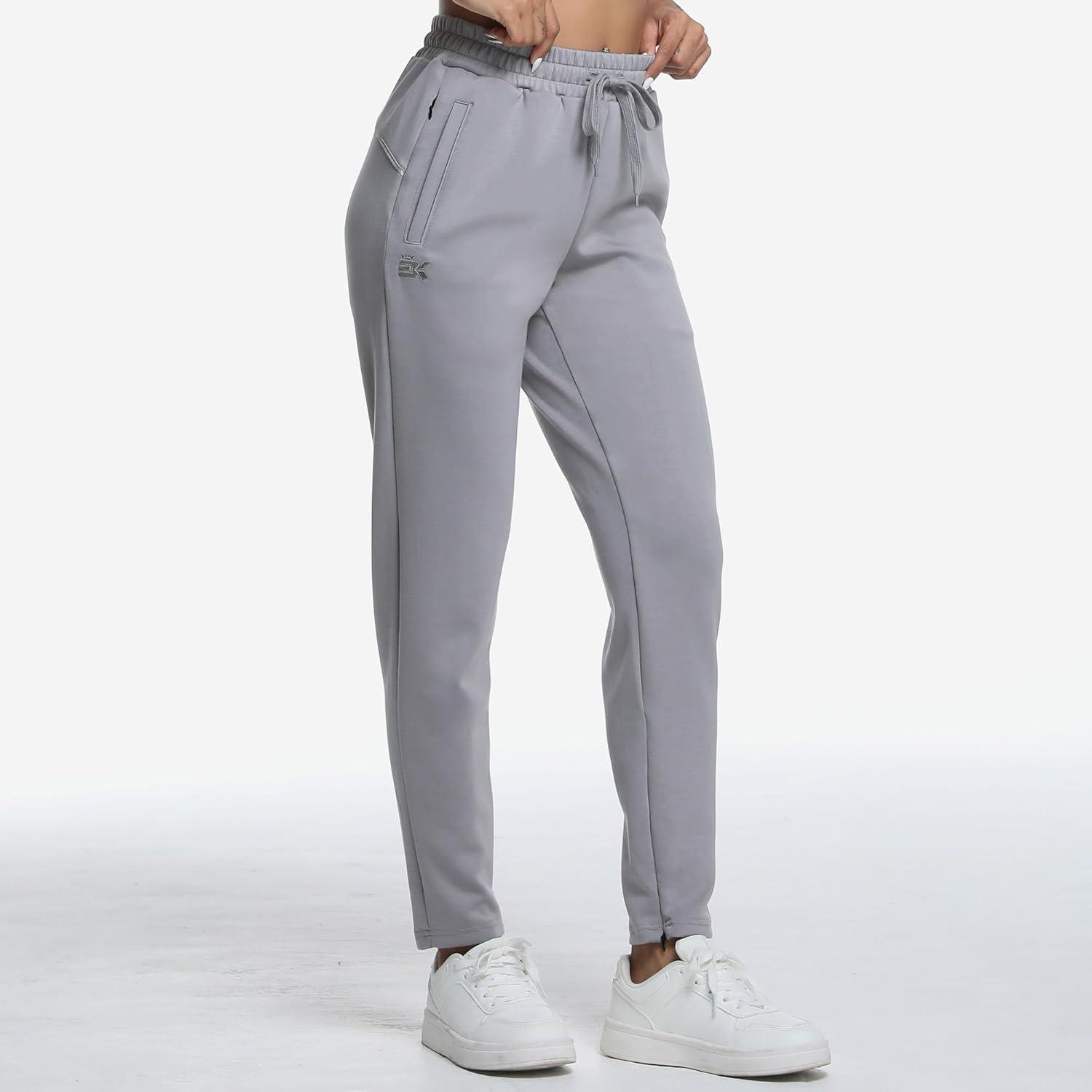 imageBROKIG Womens Cloudloft Joggers Zipper PocketCasual Soft Sweatpants Athletic Tapered Pants for Women Lounge WorkoutLight Grey