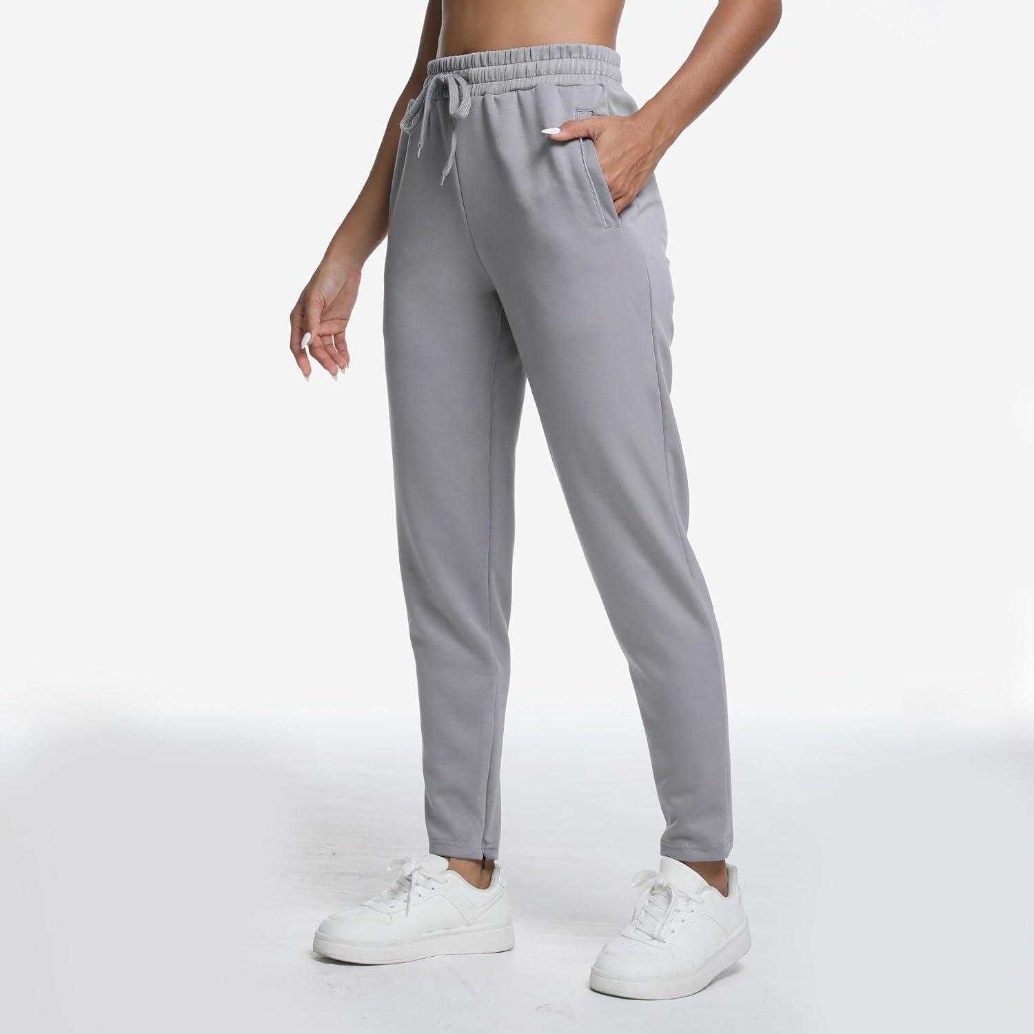 imageBROKIG Womens Cloudloft Joggers Zipper PocketCasual Soft Sweatpants Athletic Tapered Pants for Women Lounge WorkoutLight Grey