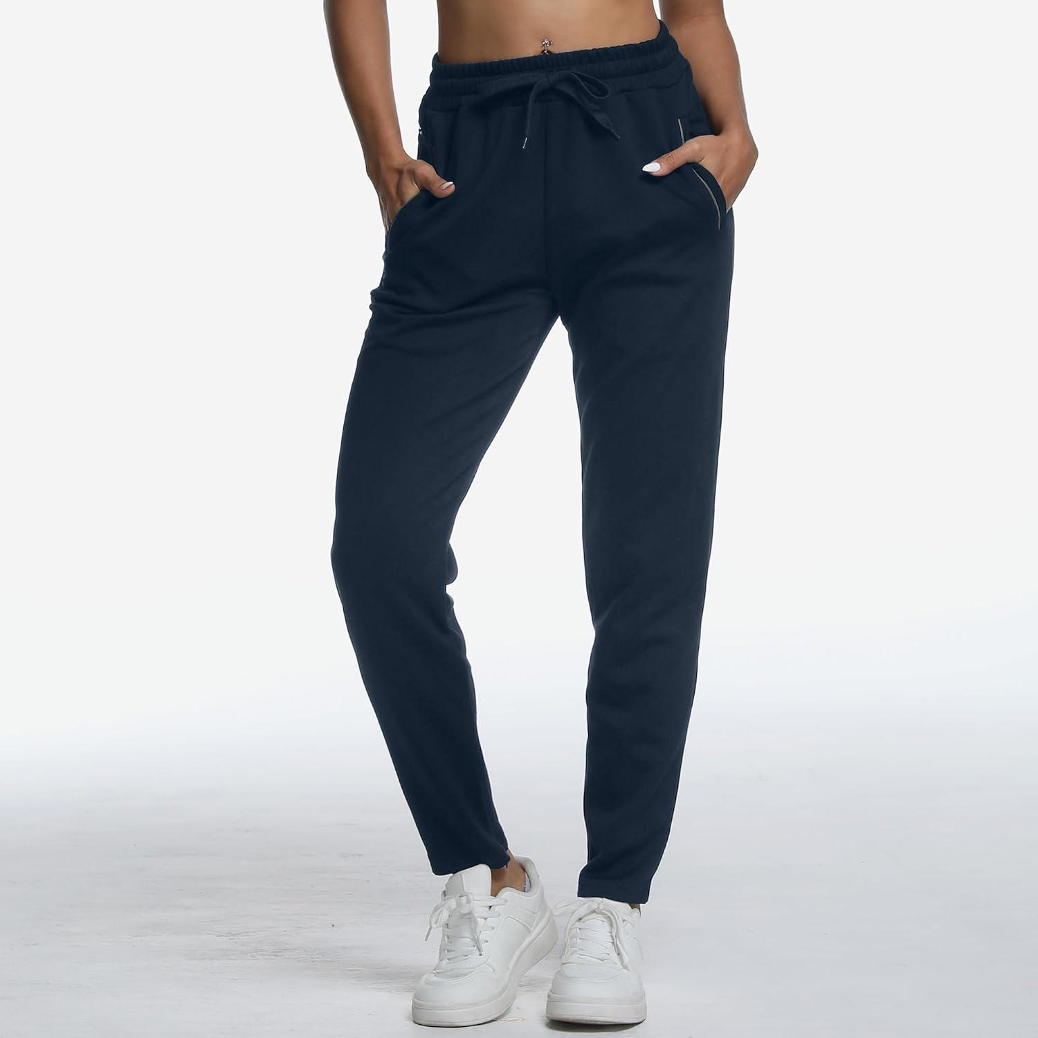 imageBROKIG Womens Cloudloft Joggers Zipper PocketCasual Soft Sweatpants Athletic Tapered Pants for Women Lounge WorkoutNavy