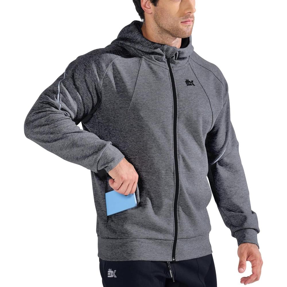 imageBROKIG Mens Stealth Zip Up HoodieFullZip Track Running Jacket Hooded SportswearSoft Casual Gym Hoodie SweatshirtsDark Grey
