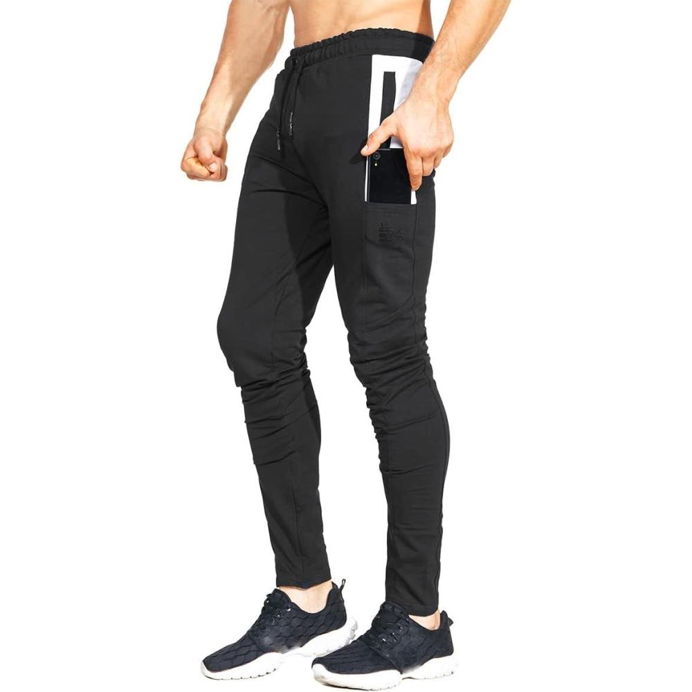 imageBROKIG Mens Workout Jogger Pants Gym Tapered Athletic Slim Sweatpants with Zipper PocketBlack