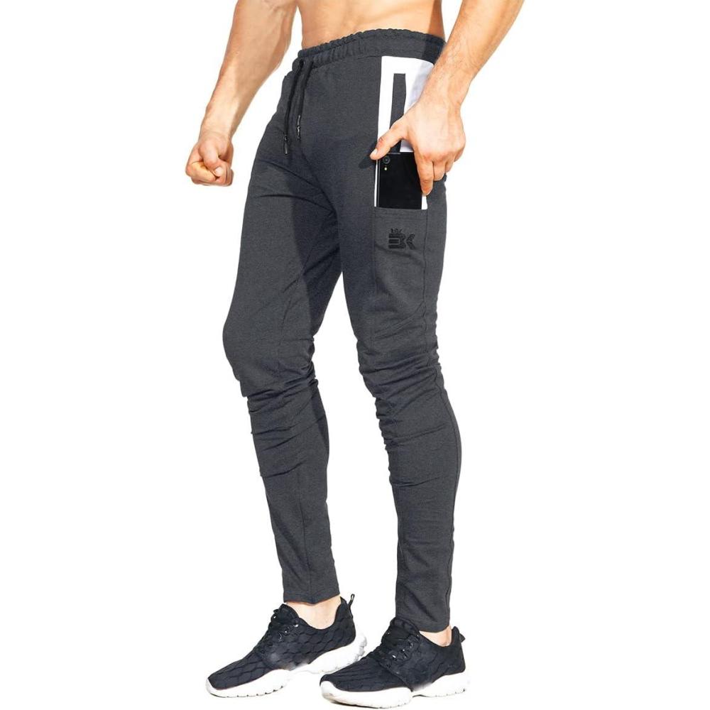 imageBROKIG Mens Workout Jogger Pants Gym Tapered Athletic Slim Sweatpants with Zipper PocketDark Gray