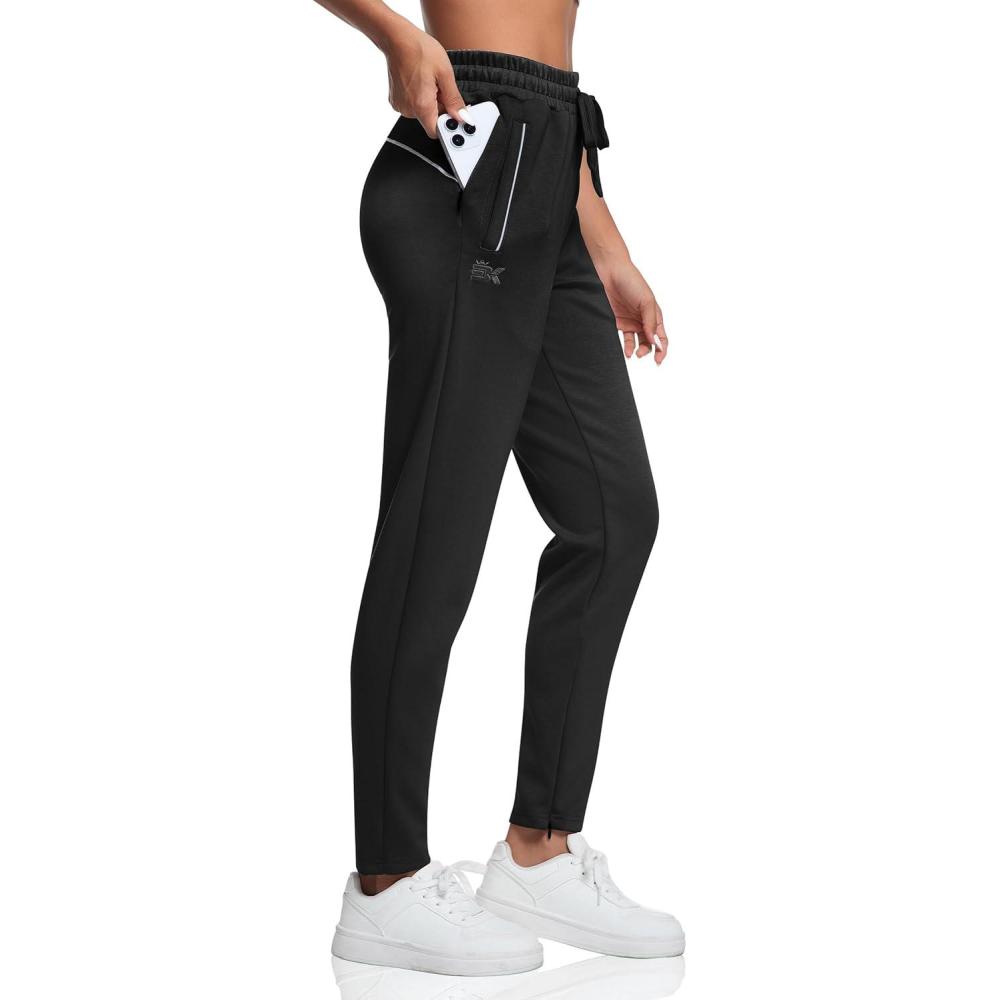 imageBROKIG Womens Cloudloft Joggers Zipper PocketCasual Soft Sweatpants Athletic Tapered Pants for Women Lounge WorkoutBlack