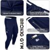 imageBROKIG Men Large Capacity Gym Joggers Pants with Zipper PocketsWorkout Tapered Casual Athletic Sweatpants Track PantsNavy Blue