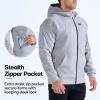 imageBROKIG Mens Stealth Zip Up HoodieFullZip Track Running Jacket Hooded SportswearSoft Casual Gym Hoodie SweatshirtsLight Grey