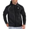imageBROKIG Mens Stripe Running Jacket with Zipper Pocket Windbreaker Zip Up Workout Hoodie Men Athletic Gym SweatshirtsBlack