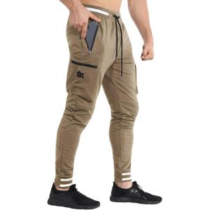 imageBROKIG Men Large Capacity Gym Joggers Pants with Zipper PocketsWorkout Tapered Casual Athletic Sweatpants Track PantsBeige