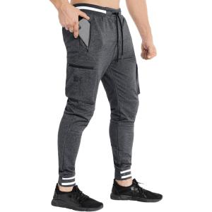 imageBROKIG Men Large Capacity Gym Joggers Pants with Zipper PocketsWorkout Tapered Casual Athletic Sweatpants Track PantsDark Gray