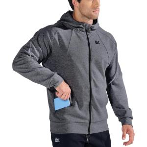 imageBROKIG Mens Stealth Zip Up HoodieFullZip Track Running Jacket Hooded SportswearSoft Casual Gym Hoodie SweatshirtsDark Grey